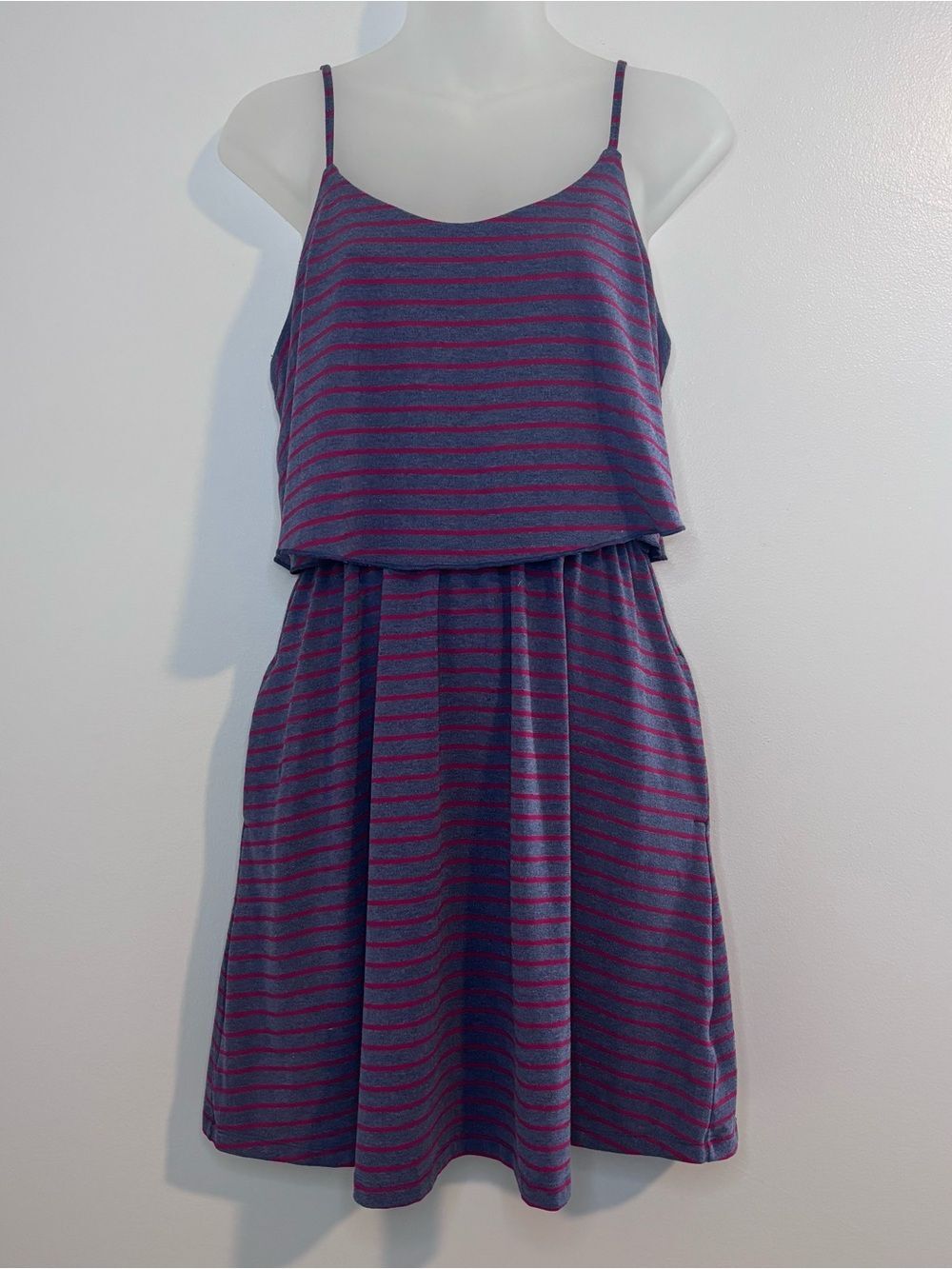 GAP Gray Pink Striped Layered Cami Dress Small